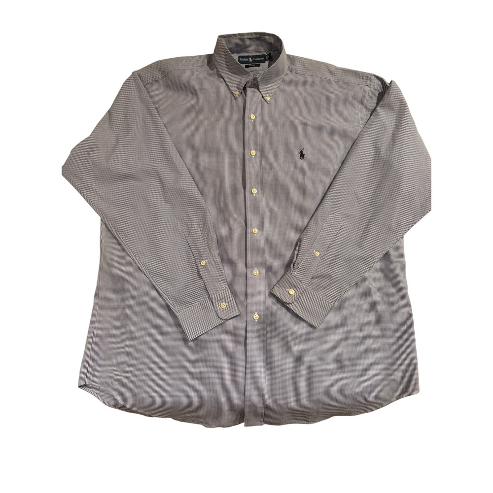 Ralph Lauren Blake Shirt Mens Blue Gingham Button Down Long Sleeve Classic Fit L